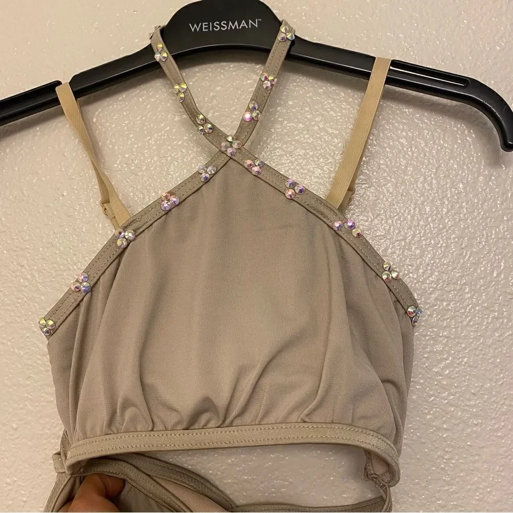 Weissman Elite dance costume tan beige maxi dress Bonfire D13222 Child IC 7/8